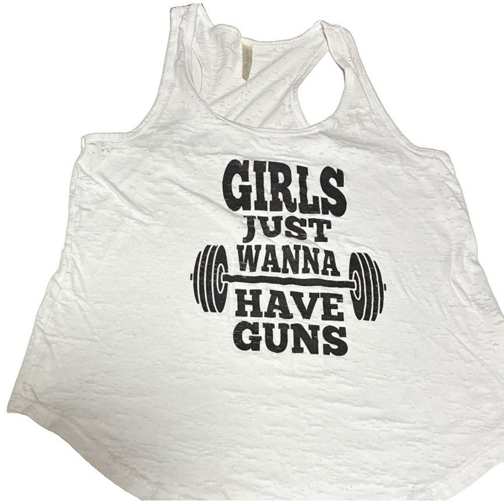 Ever Hotie Girls Just Wanna Have Guns White Workout Tank Top Size M Bust 32 L 23